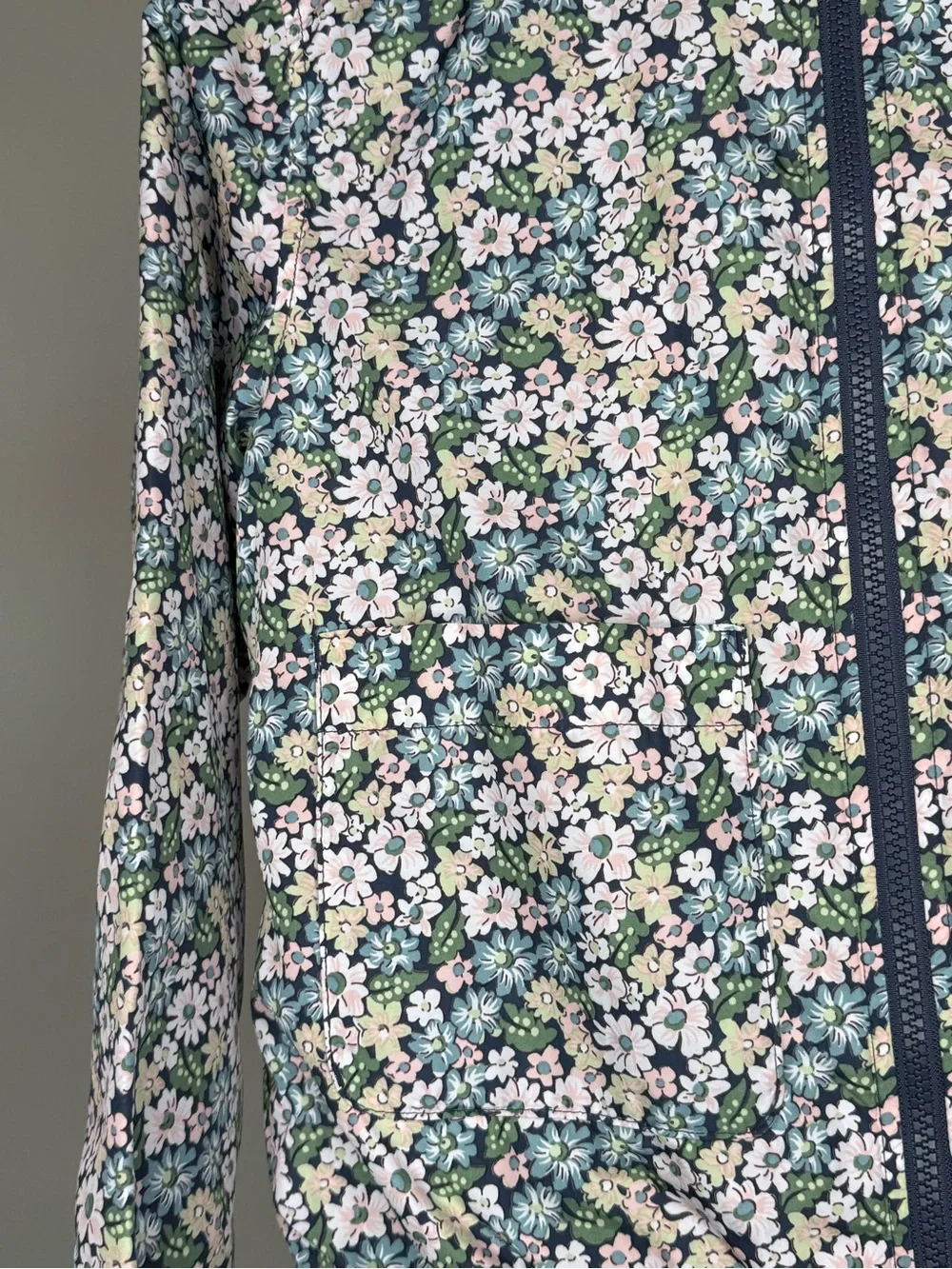 GAP Girls Floral Hooded Rain Jacket - Navy, Green, White